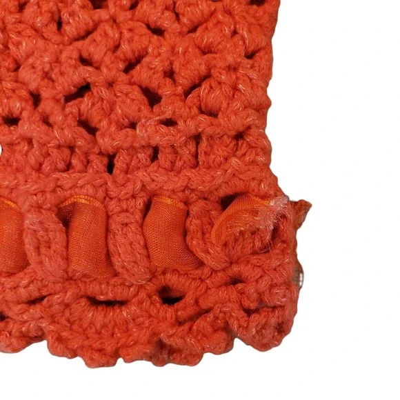 David Brooks Womens Orange Open Crochet Sweater Top XL Lightweight Stretch Used - Picture 9 of 12